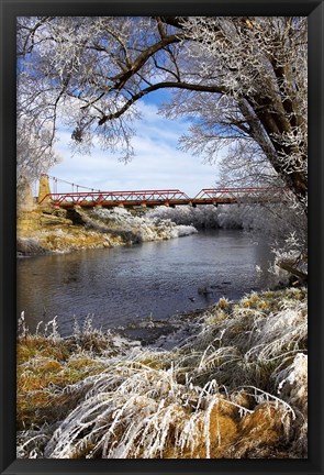 Framed Historic Suspension Bridge, Taieri River, South Island, New Zealand Print