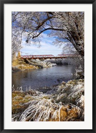 Framed Historic Suspension Bridge, Taieri River, South Island, New Zealand Print