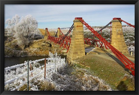 Framed Historic Suspension Bridge, Taieri River, Sutton, Otago, South Island, New Zealand Print