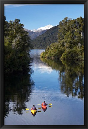 Framed Kayaks, Moeraki River by Lake Moeraki, West Coast, South Island, New Zealand Print