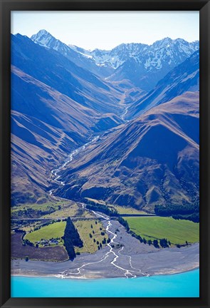 Framed Lake Pukaki and Whale Stream, Ben Ohau Range, South Island, New Zealand Print