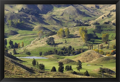 Framed Farmland near Bells Junction, Rangitikei District, Central North Island, New Zealand Print