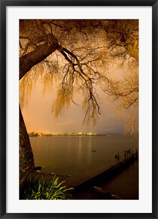 Framed City Lights across Lake Rotorua, Rotorua, Bay of Plenty, North Island, New Zealand Print