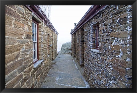 Framed Historic Mitchell&#39;s Cottage and Hoar Frost, Fruitlands, near Alexandra, Central Otago, South Island, New Zealand Print