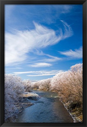 Framed Manuherikia River and Hoar Frost, Ophir, Central Otago, South Island, New Zealand Print