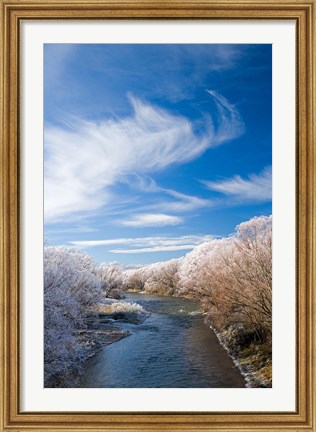 Framed Manuherikia River and Hoar Frost, Ophir, Central Otago, South Island, New Zealand Print