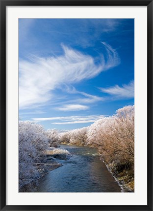 Framed Manuherikia River and Hoar Frost, Ophir, Central Otago, South Island, New Zealand Print