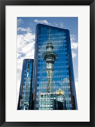 Framed Reflection of Skytower in Office Building, Auckland, North Island, New Zealand Print