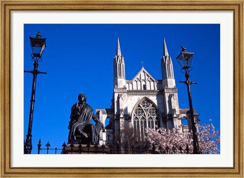 Framed St Pauls Cathedral and Robert Burns Statue, Octagon, Dunedin, New Zealand Print