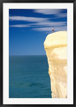 Framed Person on Cliff Top, Tunnel Beach, Dunedin, New Zealand Print