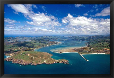 Framed Taiaroa Head, Otago Peninsula, Aramoana and Entrance to Otago Harbor, near Dunedin, New Zealand Print