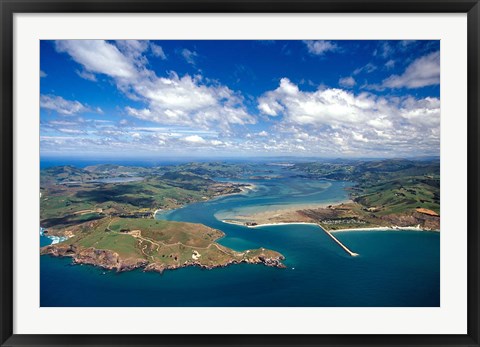 Framed Taiaroa Head, Otago Peninsula, Aramoana and Entrance to Otago Harbor, near Dunedin, New Zealand Print
