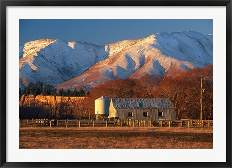 Framed Woolshed and Kakanui Mountains, Otago, New Zealand Print