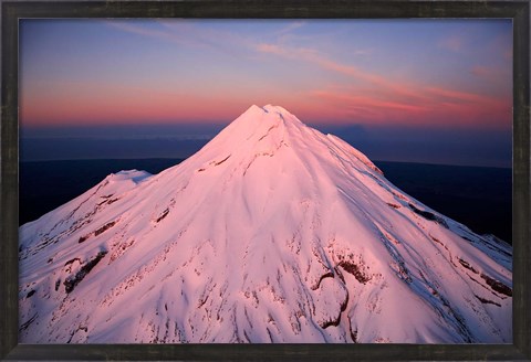 Framed Mountain Alpenglow, Taranaki, North Island, New Zealand Print