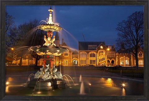 Framed New Zealand, Canterbury, Christchurch, Peacock Fountain Print