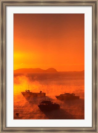 Framed New Zealand, Fishing Boats at sunrise, Stewart Island Print