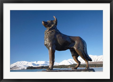 Framed New Zealand, South Island, Lake Tekapo, Sheep Dog Statue Print