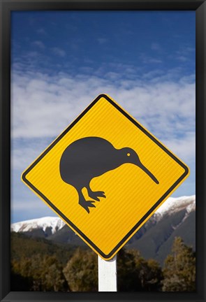 Framed New Zealand, South Island, Road Sign, St Arnaud Range Print