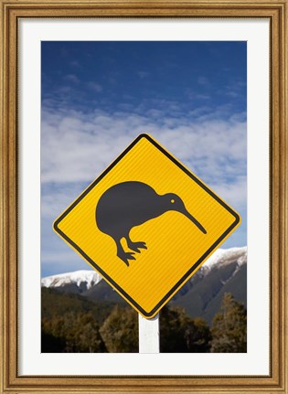 Framed New Zealand, South Island, Road Sign, St Arnaud Range Print