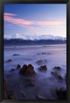 Framed New Zealand, South Island, Seaward Kaikoura Range, Waves Print