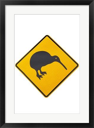 Framed Kiwi Warning Sign, New Zealand Print