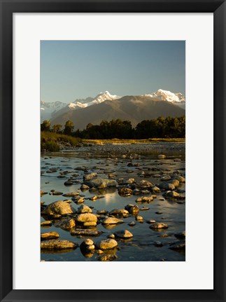 Framed New Zealand, Mt Tasman, Mt Cook, Clearwater River Print