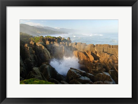 Framed New Zealand, Paparoa NP, Pankace Rocks blowhole Print