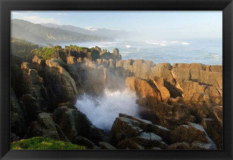 Framed New Zealand, Paparoa NP, Pankace Rocks blowhole Print