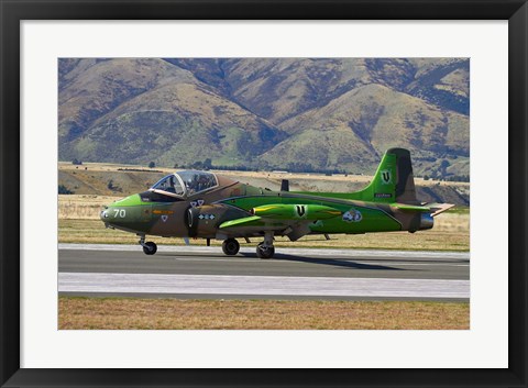 Framed Strikemaster jet, Warbirds over Wanaka, War plane, South Island, New Zealand Print