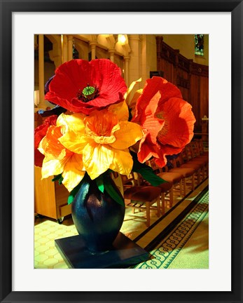 Framed Cathedral Flower Display, Christchurch, New Zealand Print