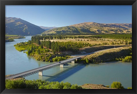 Framed Bannockburn Bridge and Kawarau Arm, Lake Dunstan, South Island, New Zealand Print