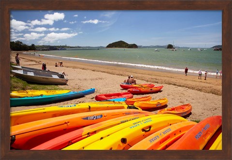 Framed Kayaks on beach, Paihia, Bay of Islands, Northland, North Island, New Zealand Print