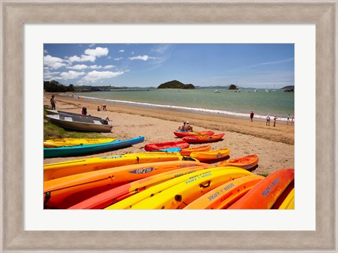 Framed Kayaks on beach, Paihia, Bay of Islands, Northland, North Island, New Zealand Print