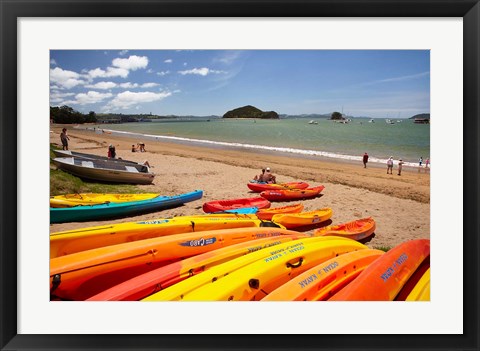 Framed Kayaks on beach, Paihia, Bay of Islands, Northland, North Island, New Zealand Print