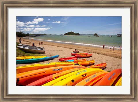 Framed Kayaks on beach, Paihia, Bay of Islands, Northland, North Island, New Zealand Print