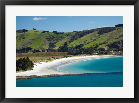 Framed Otago Harbor and Aramoana Beach, Dunedin, Otago, New Zealand Print