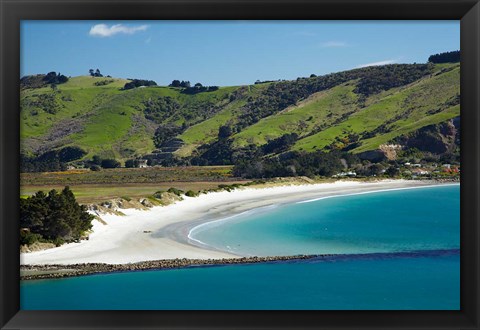 Framed Otago Harbor and Aramoana Beach, Dunedin, Otago, New Zealand Print