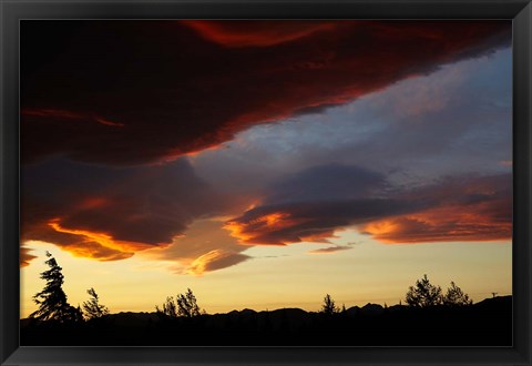 Framed Spectacular sunset over Mossburn, Southland, South Island, New Zealand Print