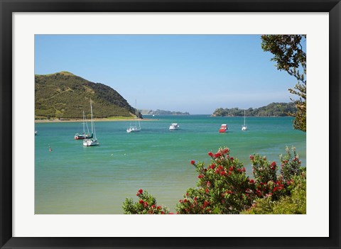 Framed Yachts moored in Waipiro Bay, North Island, New Zealand Print