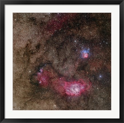 Framed Lagoon Nebula and Trifid Nebula in Sagittarius Print