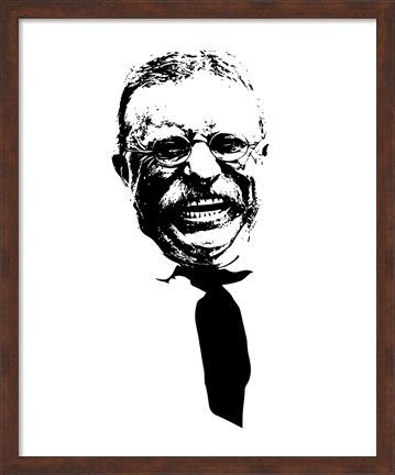 Framed Vector Portrait of Theodore Roosevelt smiling Print