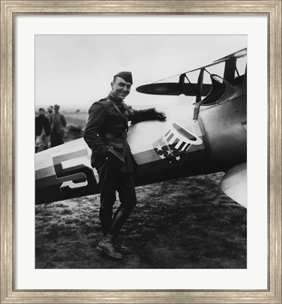 Framed Eddie Rickenbacker with his Fighter Plane Print