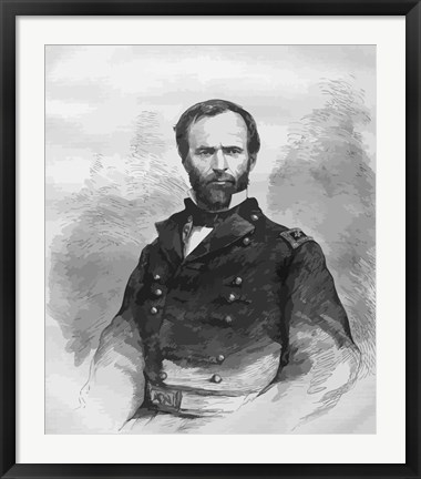 Framed Civil War General William Tecumseh Sherman Print