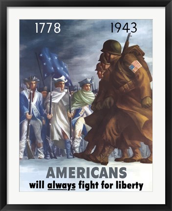 Framed American Infantryman Marching War Poster Print