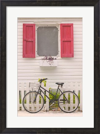Framed Beach House and Bicycle, Loyalist Cays, Bahamas, Caribbean Print