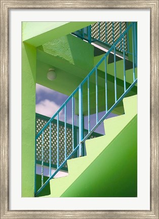 Framed Hotel Staircase (vertical), Rockley Beach, Barbados Print