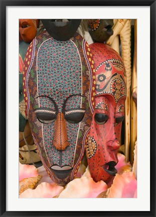 Framed Masks and Conch Shells at Straw Market, Nassau, Bahamas, Caribbean Print