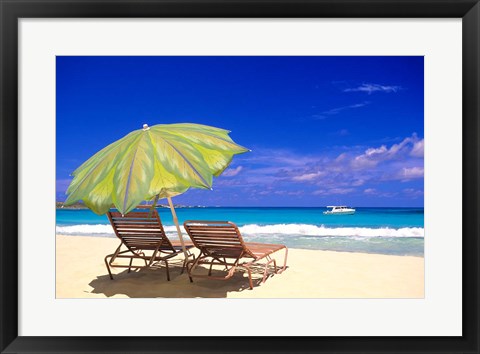 Framed Beach Umbrella, Abaco, Bamahas Print