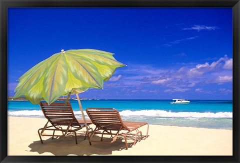 Framed Beach Umbrella, Abaco, Bamahas Print