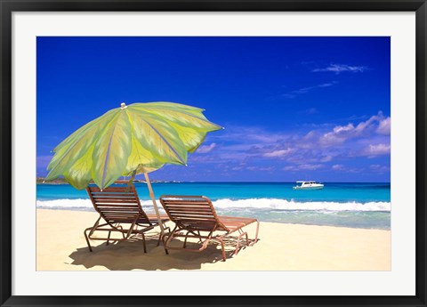 Framed Beach Umbrella, Abaco, Bamahas Print